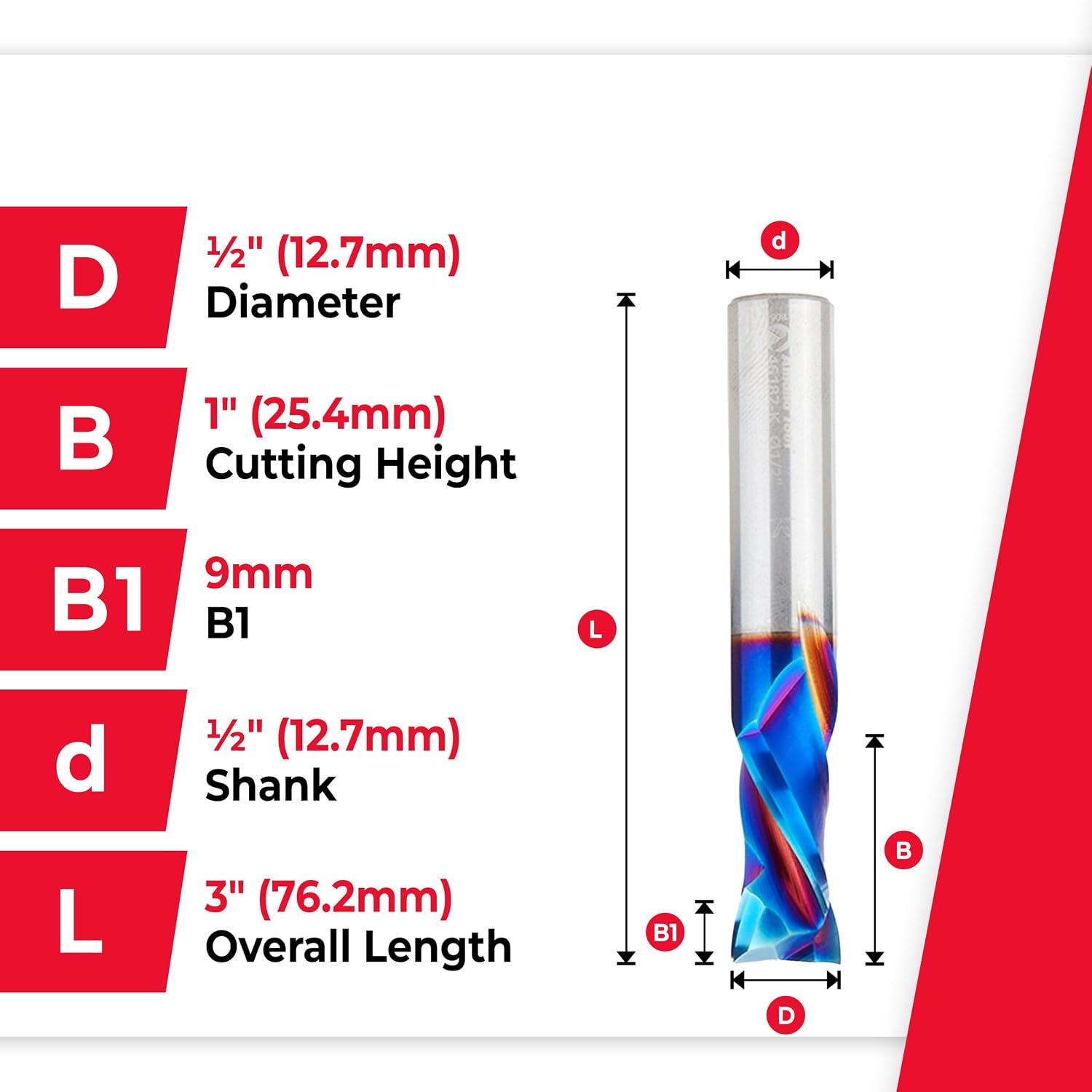 Amana Tool Spektra Extreme Tool Life Coated Solid Carbide CNC Compression Spiral Router Bit, 46182-K, 1/2 D x 1 CH x 1/2 Shank x 3 Inch Long