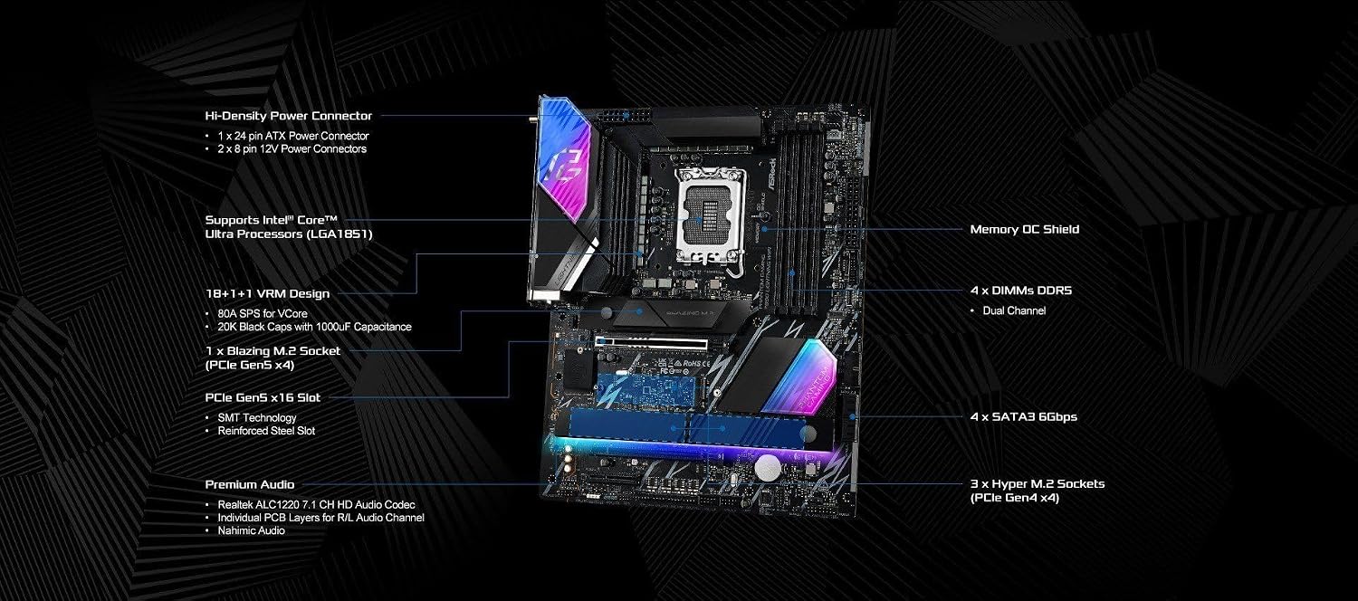 ASRock Intel Core Ultra Z890 Lightning WiFi 7 Phantom Gaming 9066 MHz DDR5 256 GB ATX Motherboard M.2 LGA1851RL-ILM