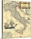 CANVAS ON DEMAND Italy Map Canvas Wall Art Print by Vision Studio, Home Decor, Nautical Artwork,32' x40in