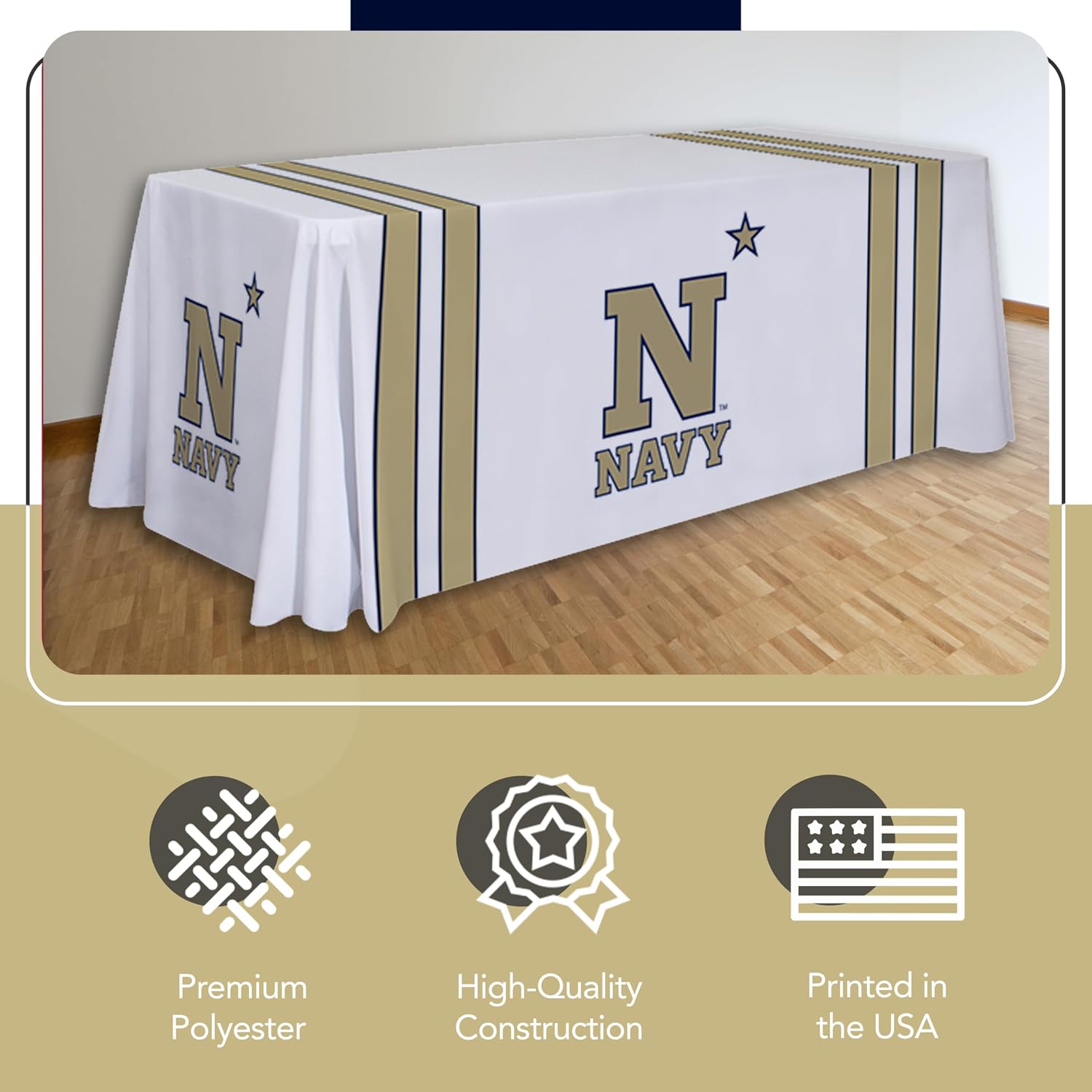 Victory Corps Navy Midshipmen College Sports Printed Table Throw - NCAA Licensed - Polyester - School Tablecloth (Navy Blue, Gold) (6' Draped)