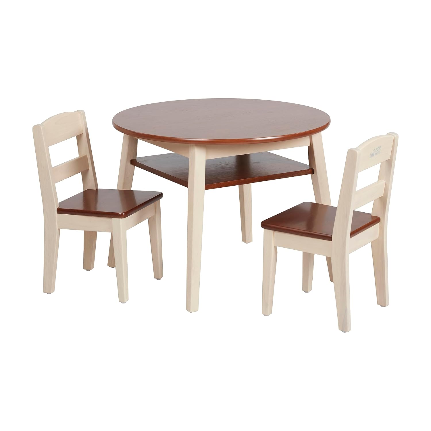 ECR4Kids Hideaway Table and Chair Set, Kids Furniture, Dark Walnut/Antique White, 3-Piece