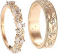 SISGEM Moissanite Couple Rings Set, 10K 14K 18K Solid Gold Moissanite Wedding Rings for Him And Her, Vintage Leaf/Branch Wedding Bands Matching Couple Rings Anniversary Jewelry Gift for Women And Men