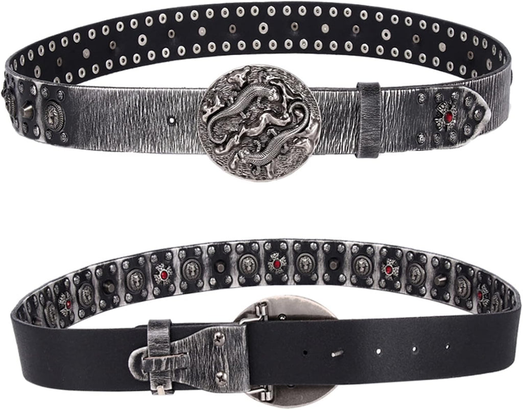 Metal Rivet Belt Men Rivet Punk Belt Cow Genuine Leather Smooth Buckle Male Women Rock Hip Hop Strap Waist 1Pcs