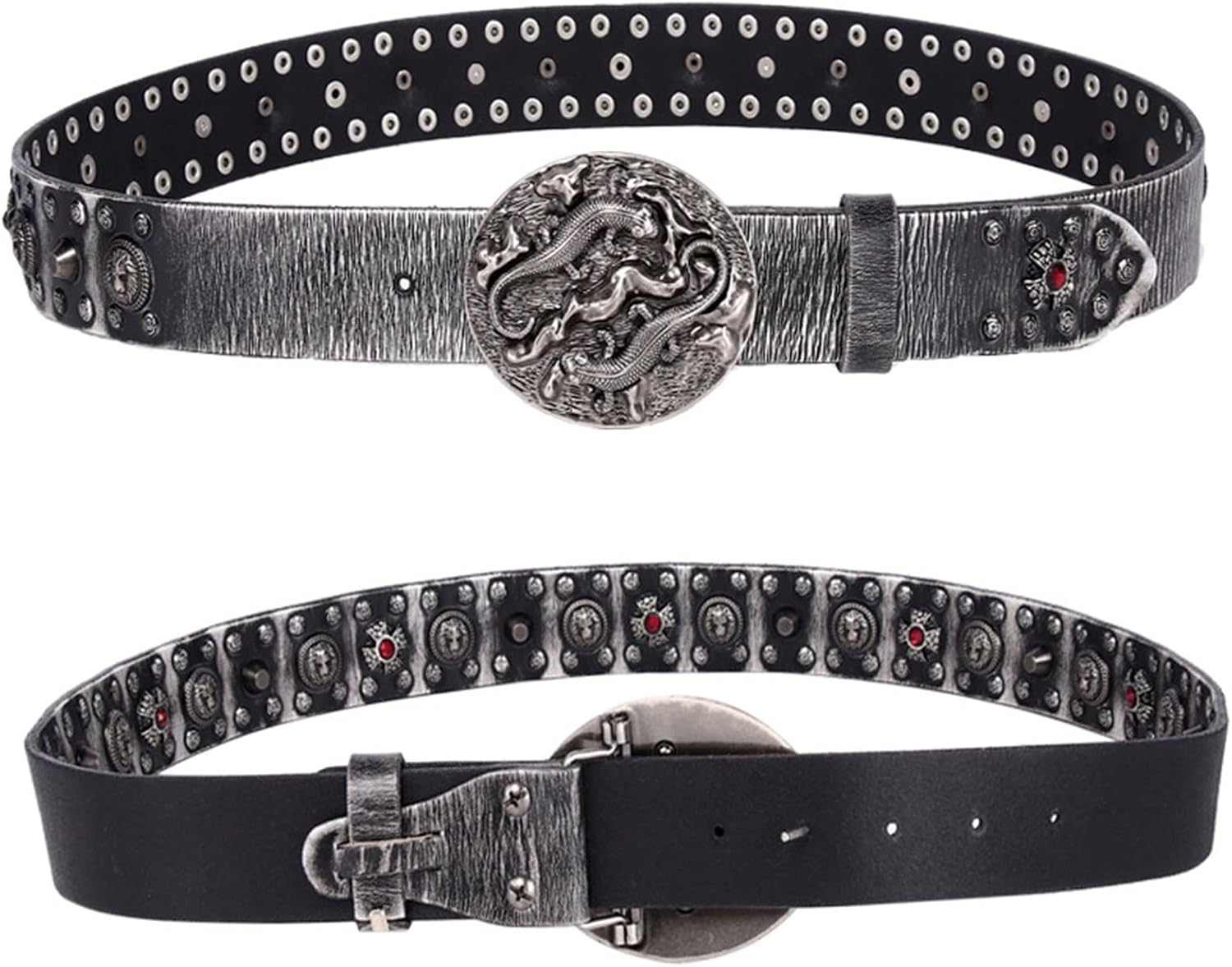 Metal Rivet Belt Men Rivet Punk Belt Cow Genuine Leather Smooth Buckle Male Women Rock Hip Hop Strap Waist 1Pcs