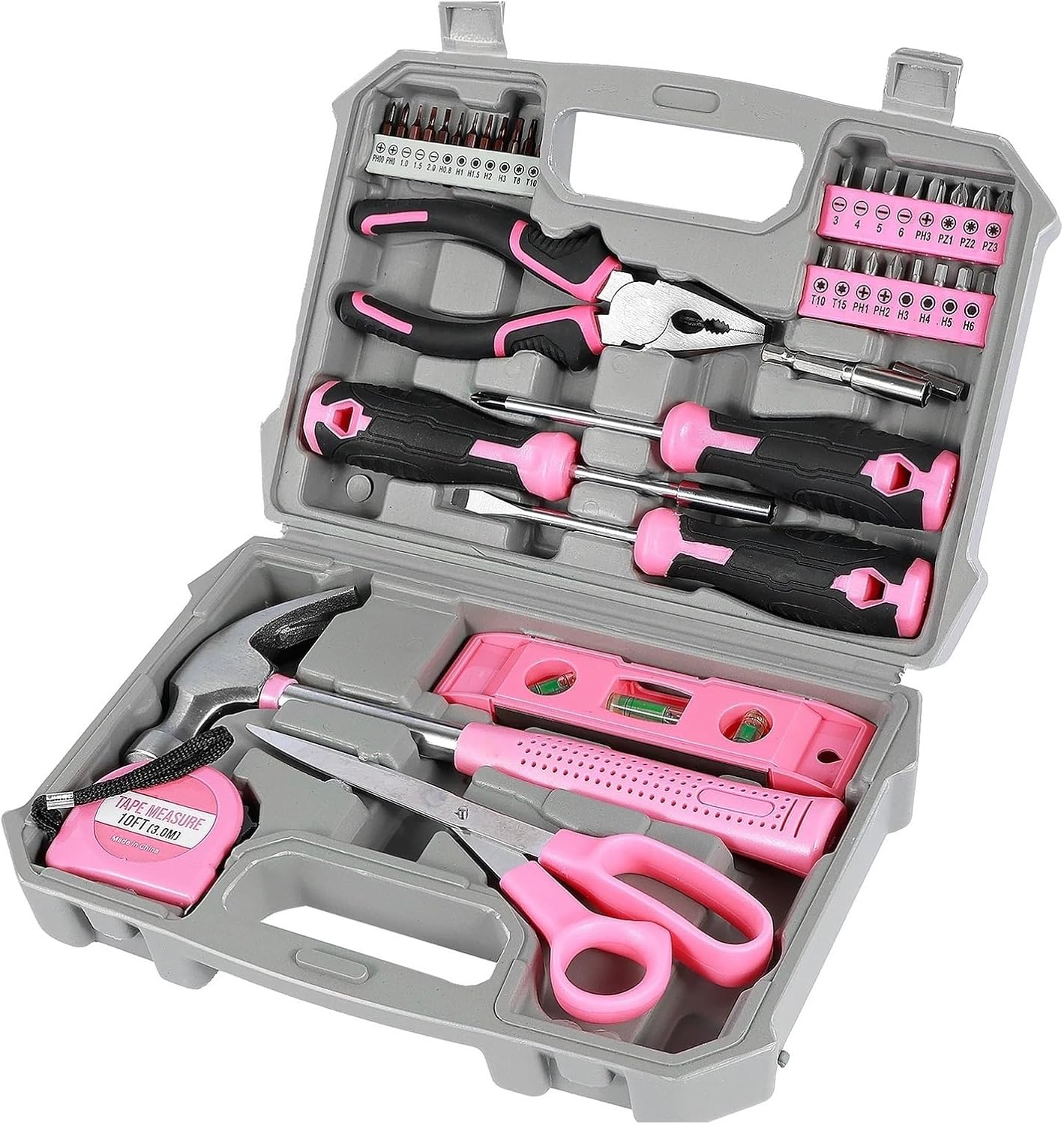 37/13Pcs Household Repair Tool Kit Multipurpose Home Hand Tool Set with Storage Case Pink Hammer Screwdriver Set Measuring Tool (Color : 37PCS as show)
