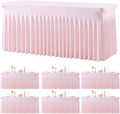 6 Pack Pink Table Cloth for 8 Foot Rectangle Tables Spandex Fitted Tablecloth 8ft Stretch Table Covers Skirt Pink Banquet Tablecloths Wrinkle Free Tablecloth for Party Wedding Birthday Event