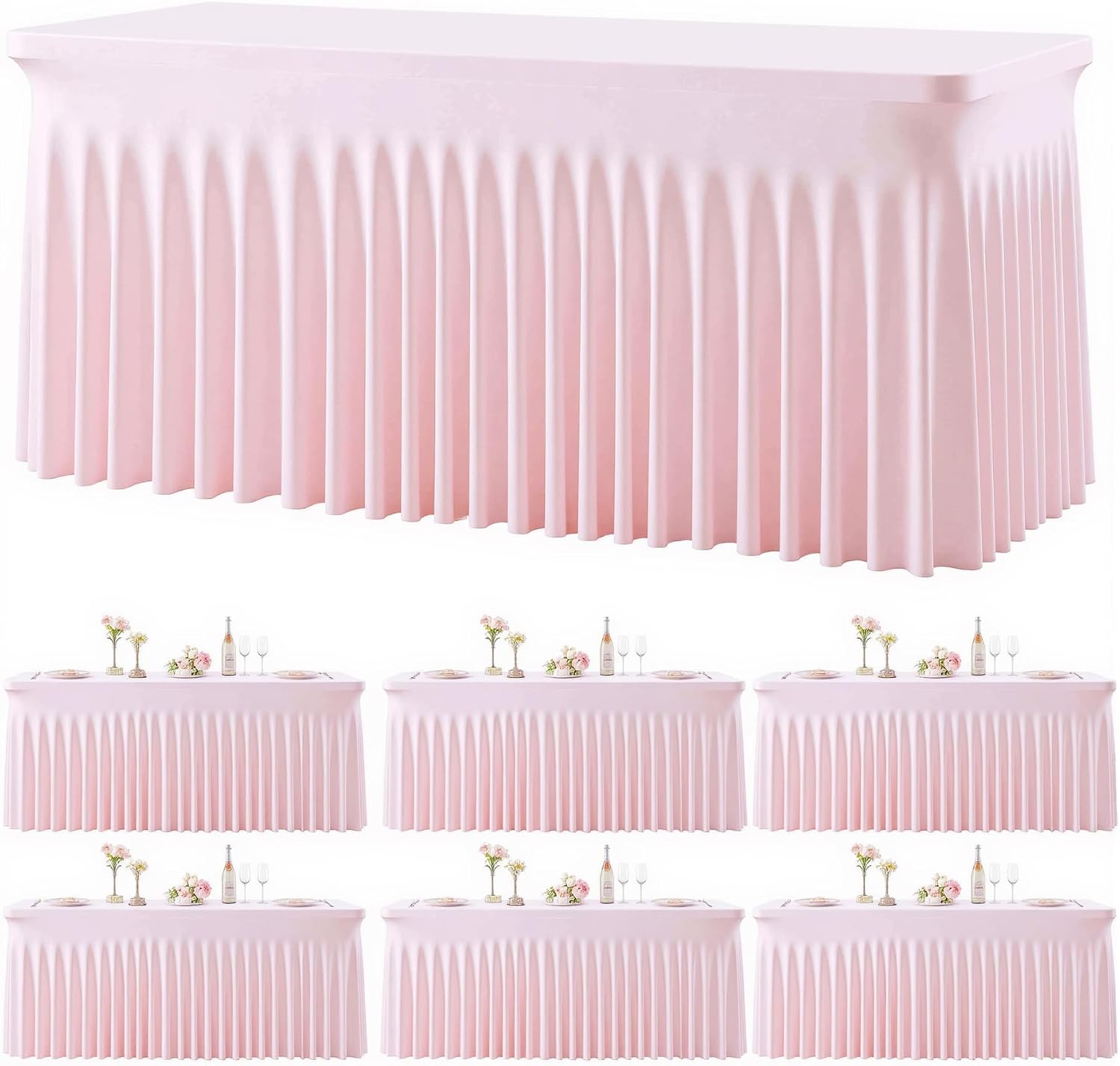6 Pack Pink Table Cloth for 8 Foot Rectangle Tables Spandex Fitted Tablecloth 8ft Stretch Table Covers Skirt Pink Banquet Tablecloths Wrinkle Free Tablecloth for Party Wedding Birthday Event
