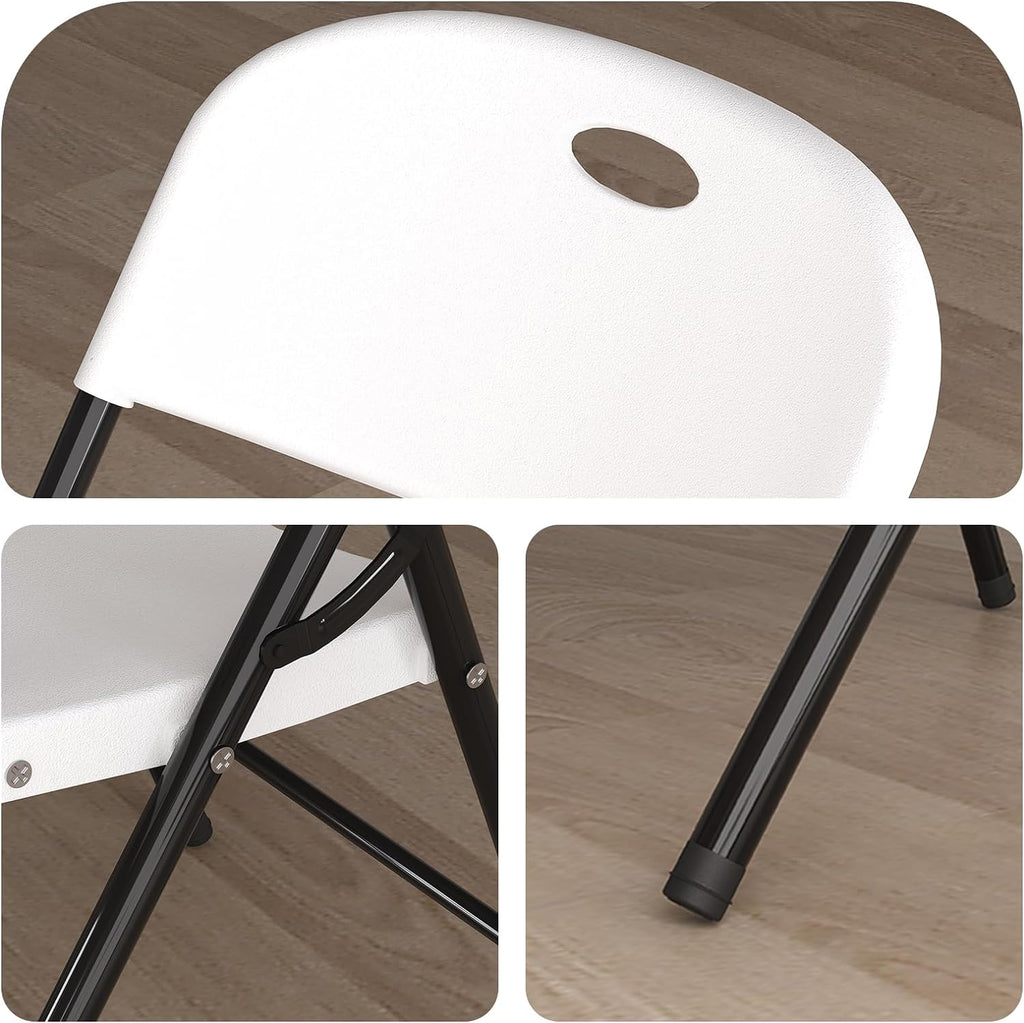 Nazhura 350 Weight Limit Heavy Duty Plastic Folding Chair with Reinfoced Steel Frame for Indoor and Outdoor, Wedding, Party, Restaurant, Meeting Room, Patio and Garden (6, White)