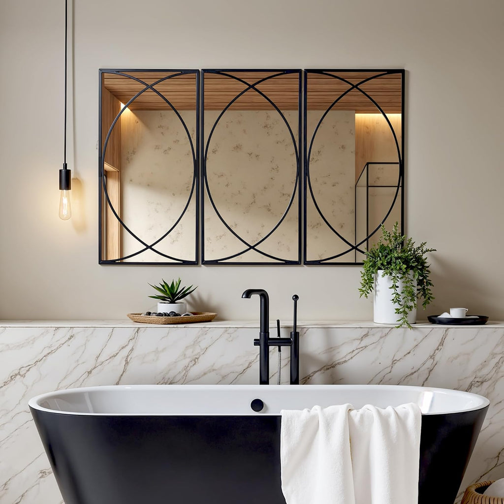 LuxenHome 3 Pieces Black Metal Rectangular Wall Mirror Set Large Vanity Mirror for Bedroom, Black Accent Metal Entryway Wall Mirror, Wall Mounted Mirror Living Room Wall Decor