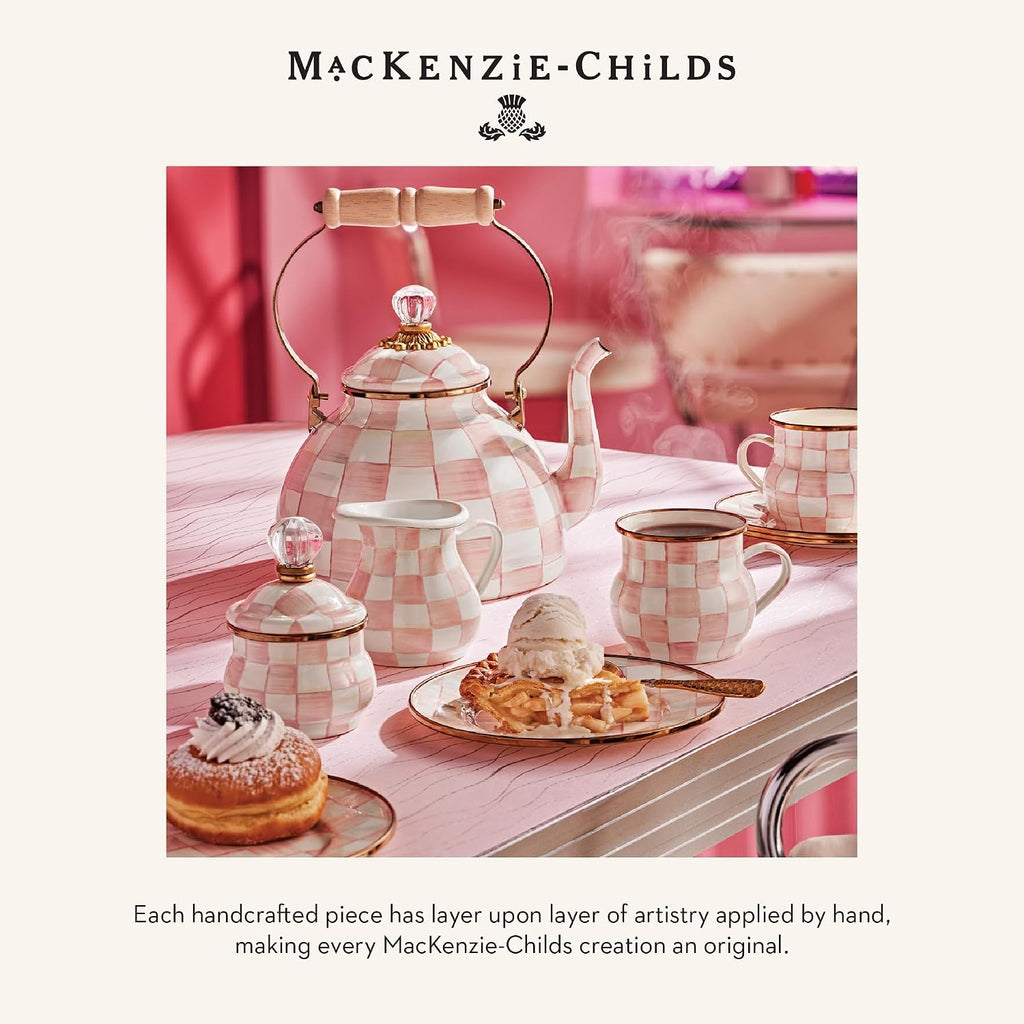 MACKENZIE-CHILDS Tall Enamel Vase, Unique Flower Vase Decor, Bouquet Holder for Living Room, Pink-and-White Rosy Check