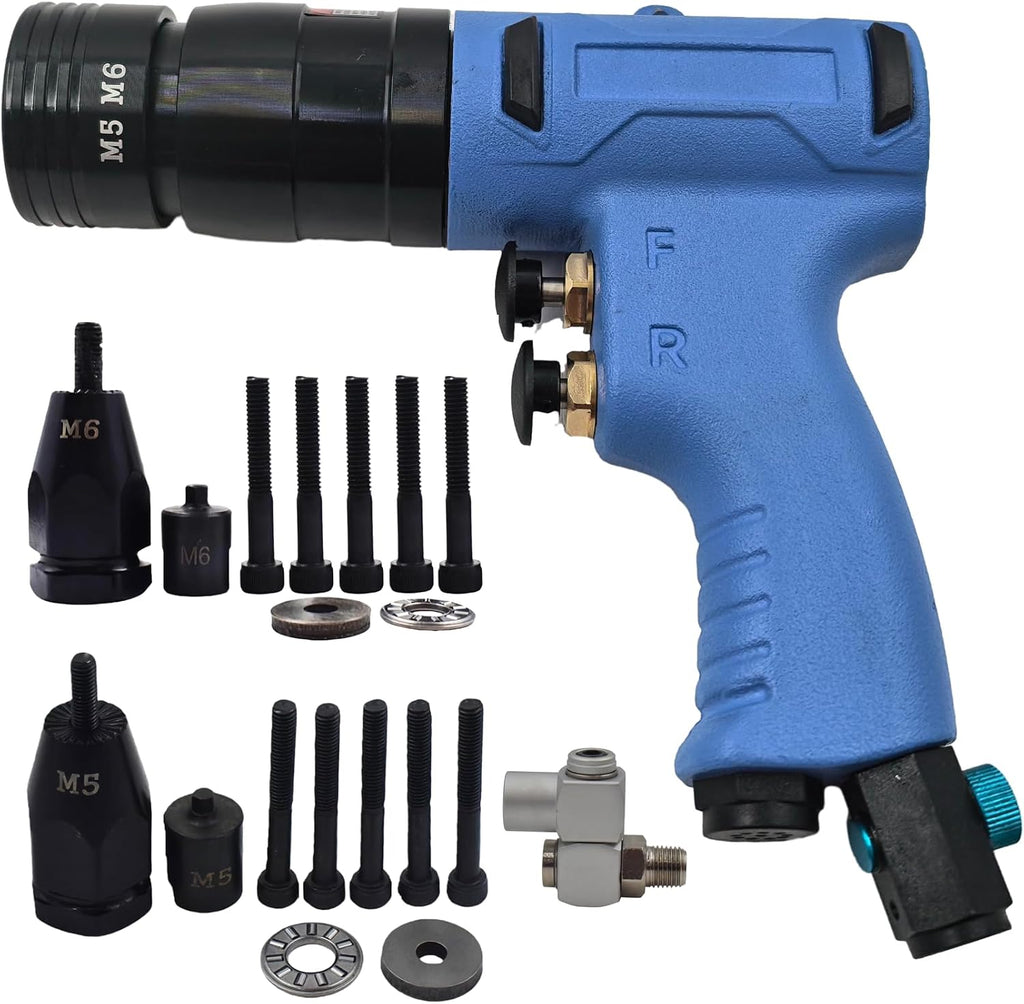 Air Rivet Nut Tool Kit, Pneumatic Pull Nut Setter with M5, M6 Mandrels for Sheet Metal Fastening Threaded Insert Installation