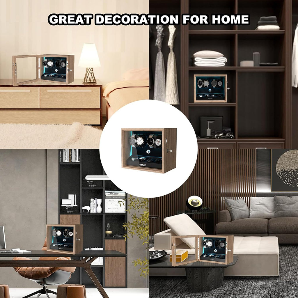 XTELARY Lockable Automatic Watch Winder - 4/6/8/12 Watch Storage, 4 Rotation Modes, Quiet Motor, Backlight