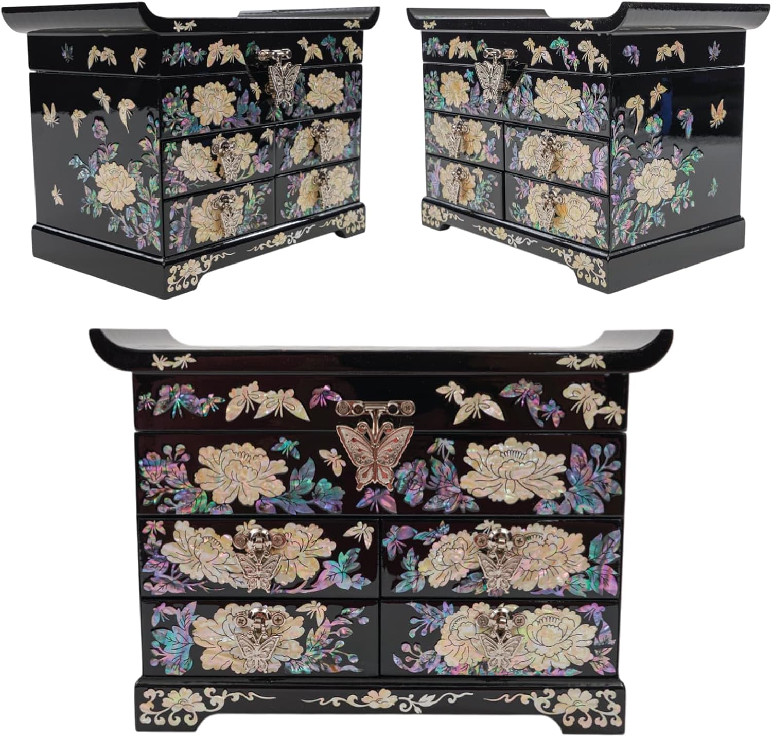 February Mountain Mother of Pearl Wooden Jewelry Organizer Box – Jewelry Storage Box for Women, Features Spacious Drawers, Ideal for Rings, Bracelets, Watches, Chains, Accessories (Colorful Flowers)