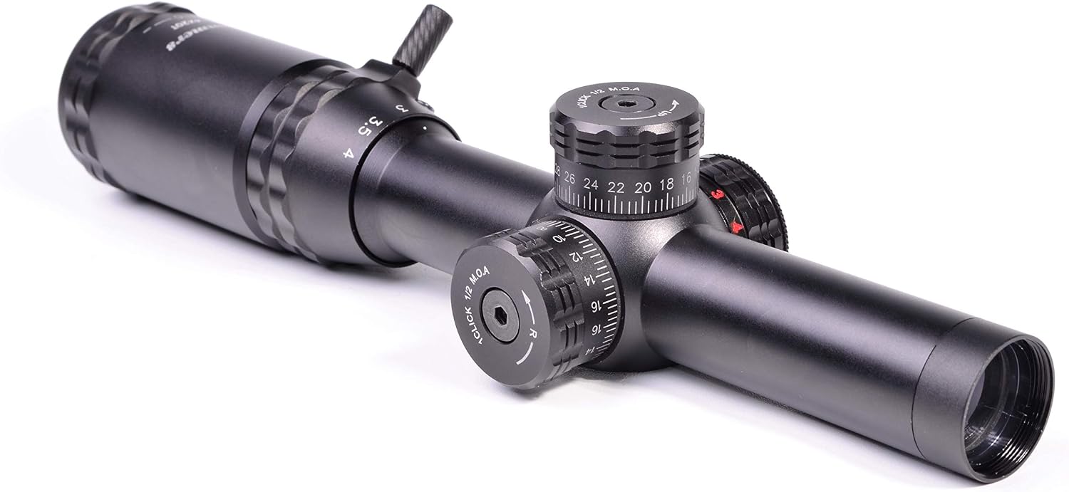 Hammers Lightweight Lever Action Rifle Scope 1-4x20 w/Illuminated Etched Glass Hog Pig Reticle 1inch Tube Weaver Rings Finger Adjustable Lockable Turret Screw Speed Lever