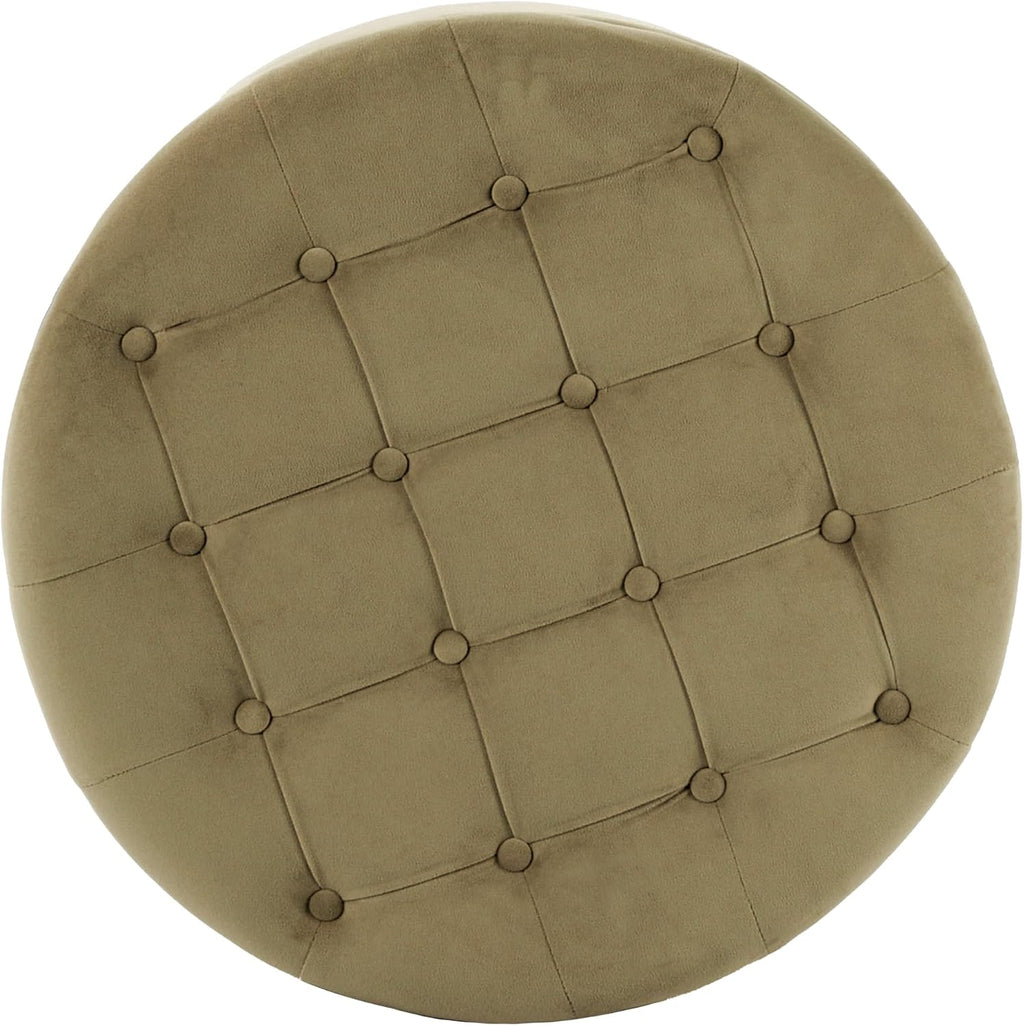 Homepop Home Decor | Button Tufted Velvet Round Storage Ottoman | Ottoman with Storage for Living Room & Bedroom, Light Sage Green Velvet