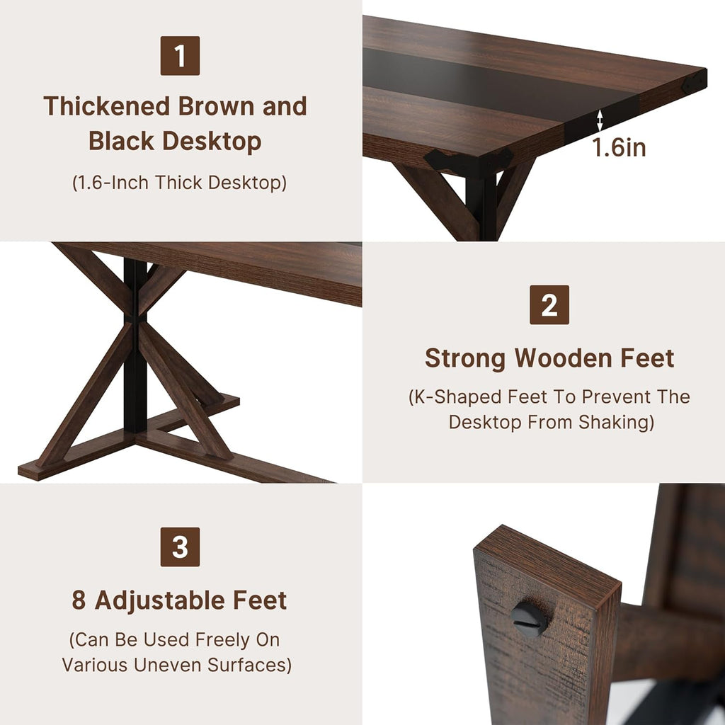 Hlivelood 71 Inch Dining Table for 6 People, Rectangular Kitchen Farmhouse Table W/Thickness Waterproof Wood Tabletop,Long Dining Room Tables W/Wood Strip Base for Kitchen Living Room(BR)