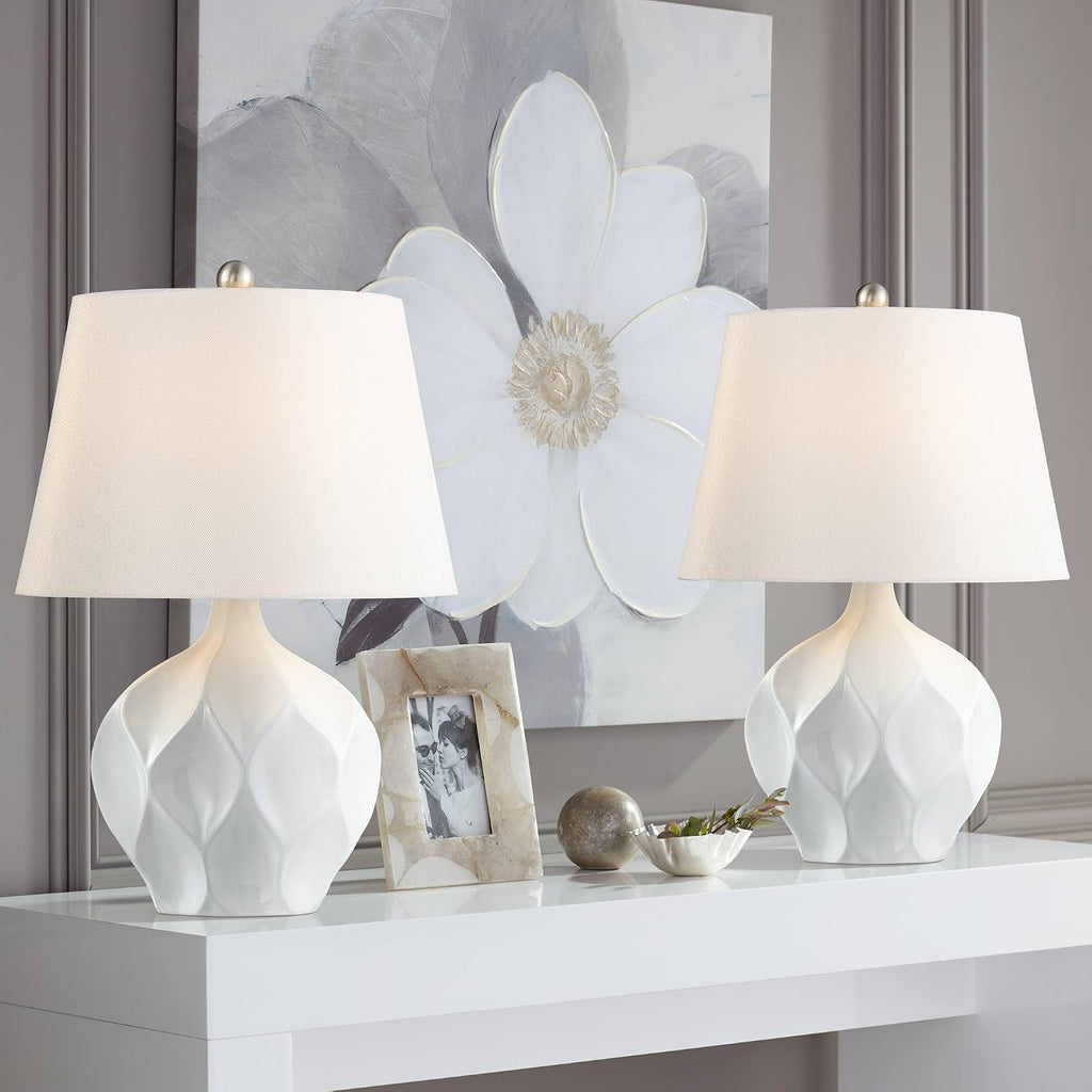 360 Lighting Dobbs 22 1/2' High Small Mid Century Modern Accent Table Lamps Set of 2 White Ceramic Living Room Bedroom Bedside Nightstand House Office Kitchen Entryway Console Fabric Shade