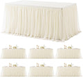 6 Pack 6ft Ivory Tulle Tablecloths for Rectangle Tables 6 Foot Ivory Rectangular Table Cloth Wrinkle Free Tablecover with Tutu Skirt for Wedding Baby Shower Birthday Party Banquet Buffet Cake