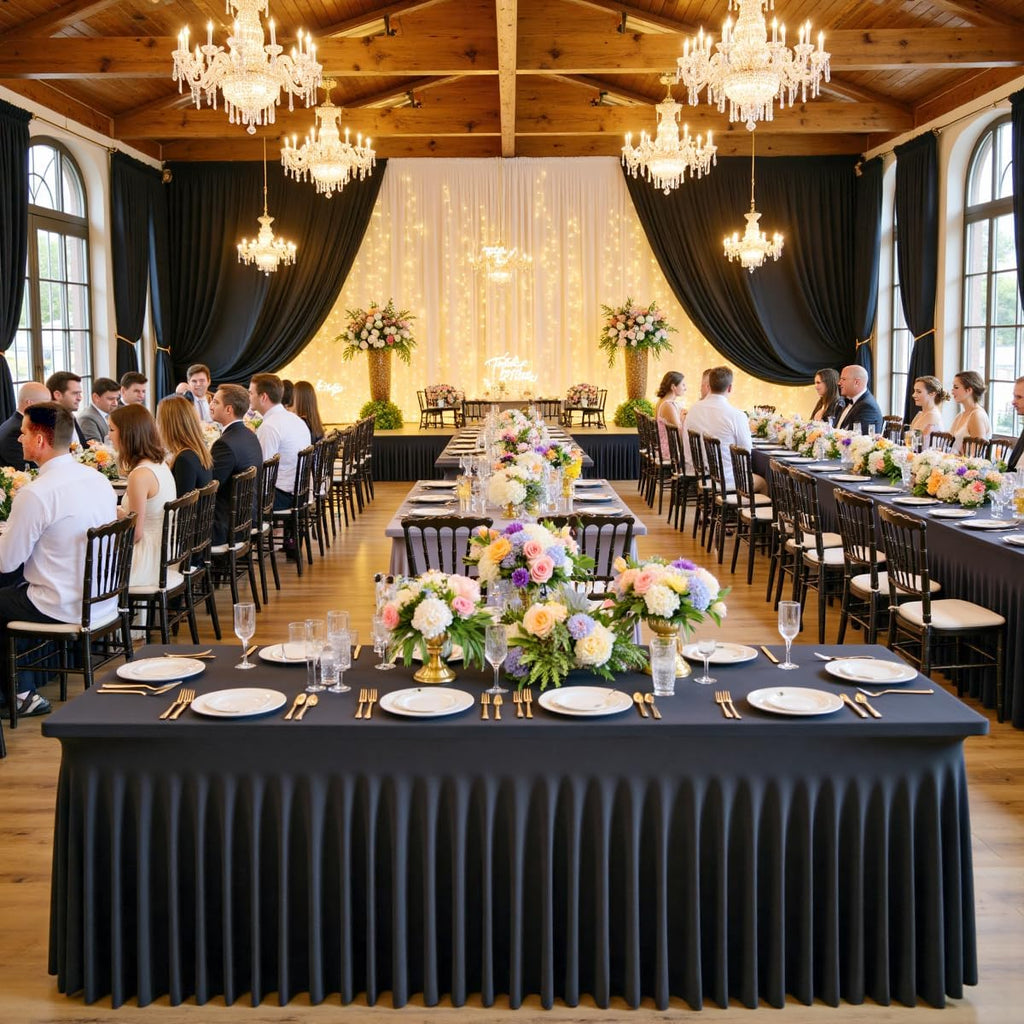 Outpain Black Spandex Table Clothes for 6 Foot Rectangle Tables-12Pack 6FT Spandex Fitted Table Cover, Wrinkle Free Tablecloths with Skirt for Parties, Wedding, Birthday, Banquet, Festival