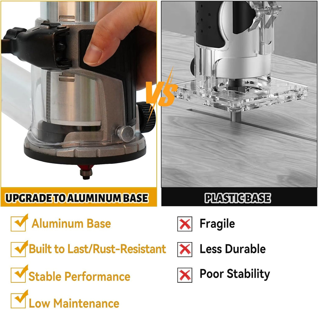 Cordless Power Router for DeWalt 20V Battery (Bare Tool), Brushless Trim Router with 15PCS 1/4' Bits, 6 Variable Speeds Router Tool for Woodworking, 800W 10000-30000min/r