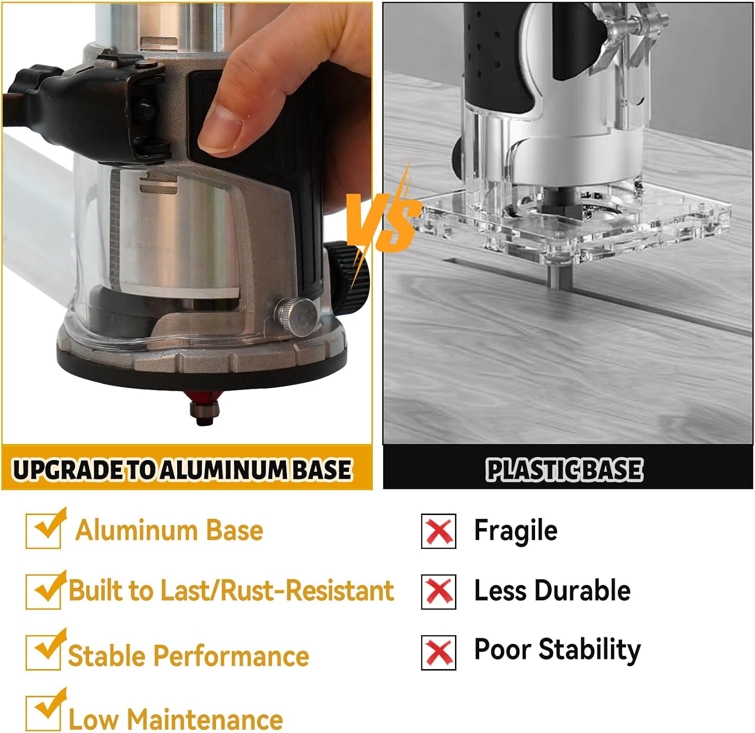 Cordless Power Router for DeWalt 20V Battery (Bare Tool), Brushless Trim Router with 15PCS 1/4' Bits, 6 Variable Speeds Router Tool for Woodworking, 800W 10000-30000min/r