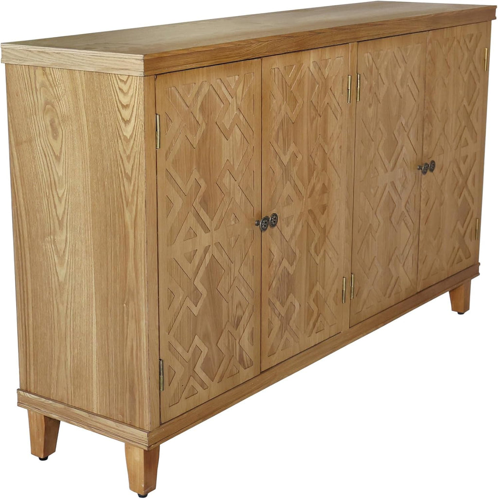 LKTART 59' Sideboard Buffet Cabinet with 4 Carved Doors,Farmhouse Accent Credenza Storage,Media Console Cabinet, for Entryway, Living&Dining Room
