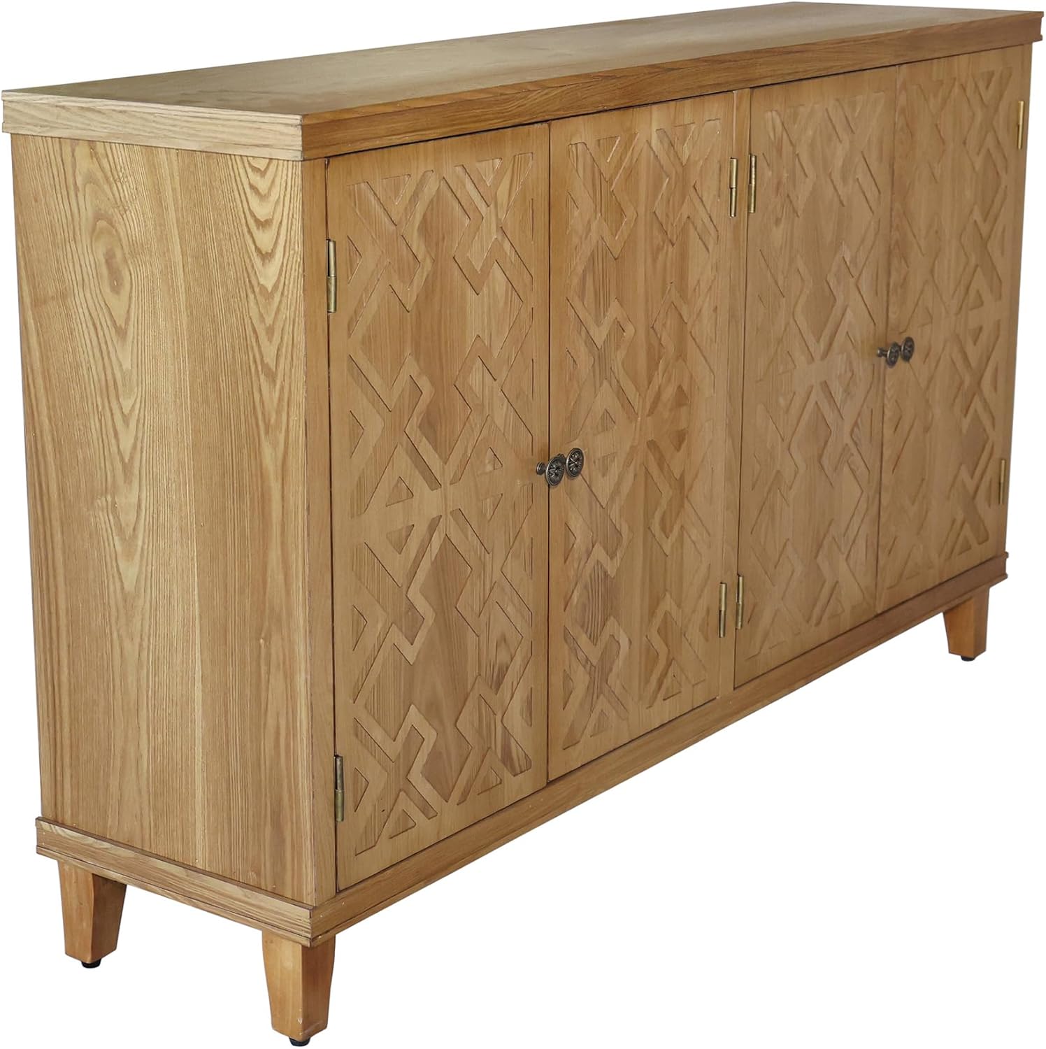 LKTART 59' Sideboard Buffet Cabinet with 4 Carved Doors,Farmhouse Accent Credenza Storage,Media Console Cabinet, for Entryway, Living&Dining Room