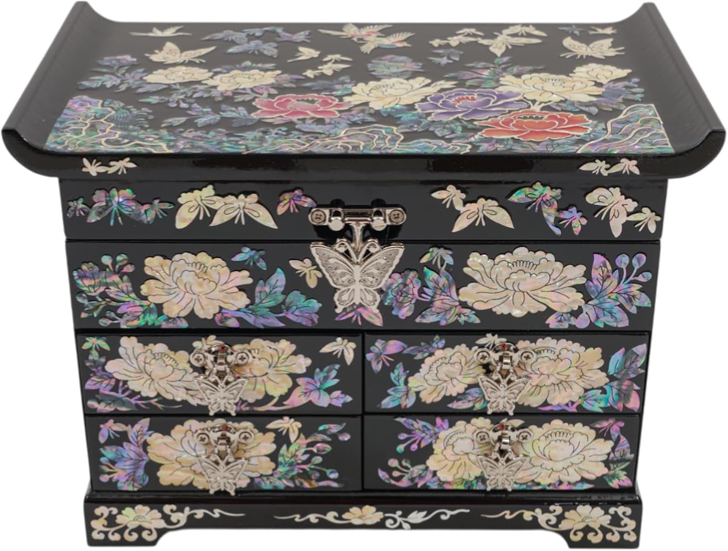 February Mountain Mother of Pearl Wooden Jewelry Organizer Box – Jewelry Storage Box for Women, Features Spacious Drawers, Ideal for Rings, Bracelets, Watches, Chains, Accessories (Colorful Flowers)