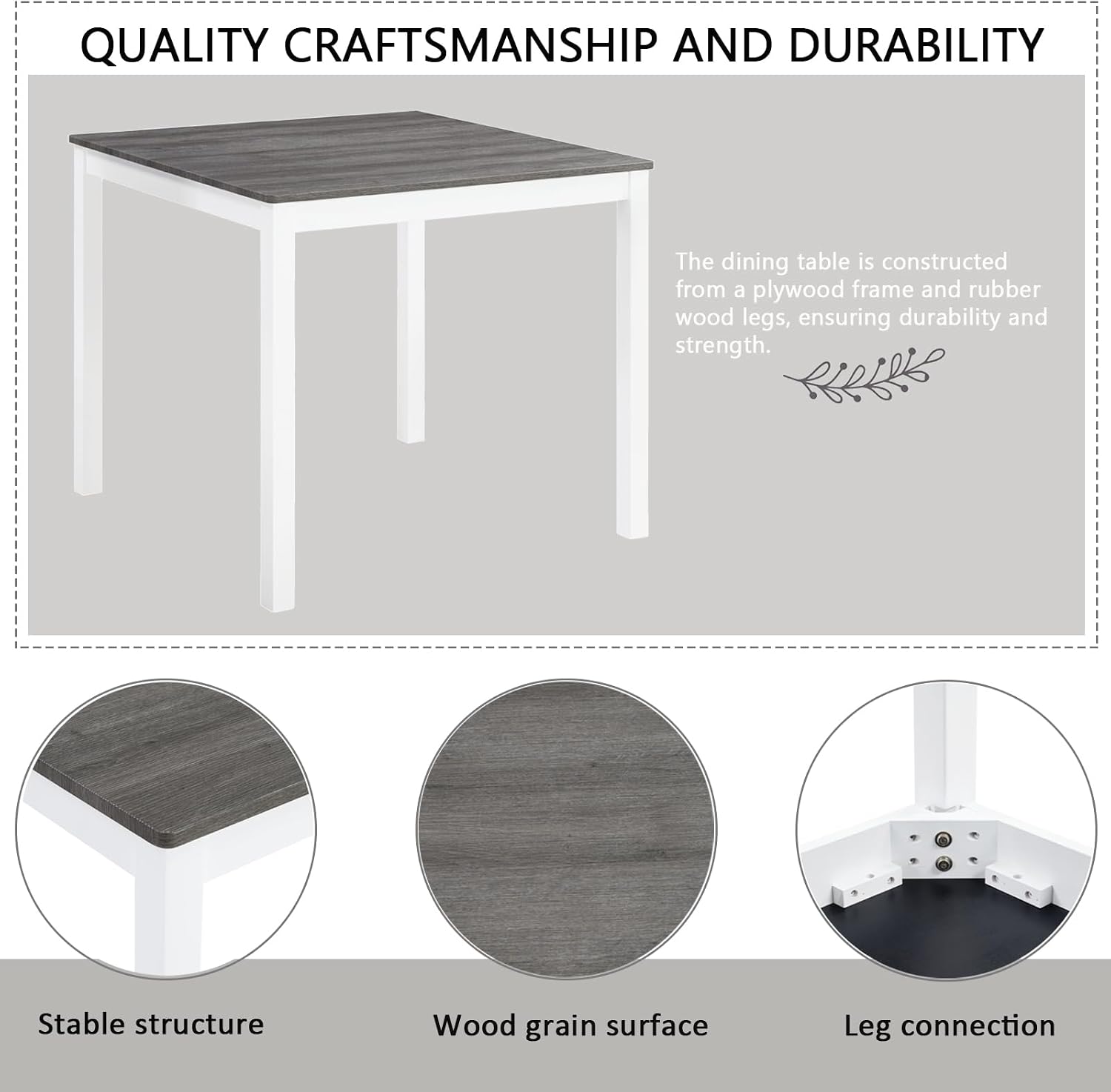 LUMISOL 5-Piece Dining Table Set, Farmhouse Counter Height Dining Table Set with 4 Upholstered Chairs, Wooden Table and Chairs Set for Kitchen, Dining Room, Grey+White