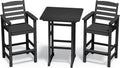 SERWALL Balcony Adirondack Chairs and Table 3 Pieces Set, Adirondack Bar Height Chairs Set of 2 and Bar Table, Outdoor Bar Stools Set for Bistro, Poolside, Backyard, Black