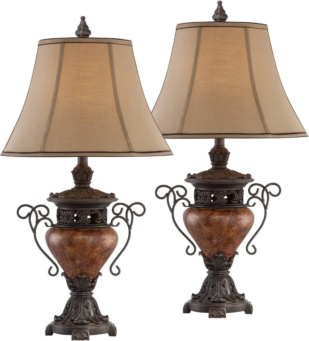 Regency Hill Bronze Crackle 31 1/2' Tall Large Urn Traditional End Table Lamps Set of 2 Brown Living Room Bedroom Bedside Nightstand House Office Home Reading Kitchen Entryway Console