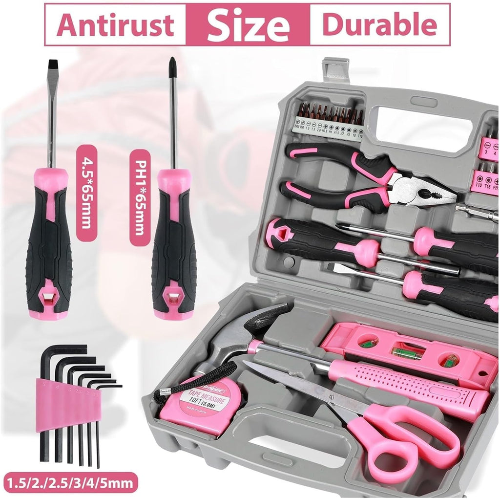 Tool Set 40pcs Pink Household DIY Tool Kit for Women Small Tool Box Set of Starter Basic Ladies Tools