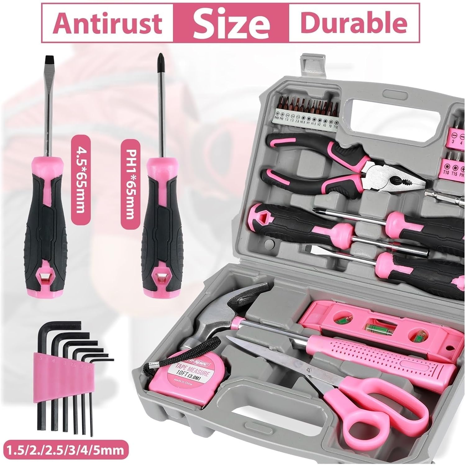 Tool Set 40pcs Pink Household DIY Tool Kit for Women Small Tool Box Set of Starter Basic Ladies Tools