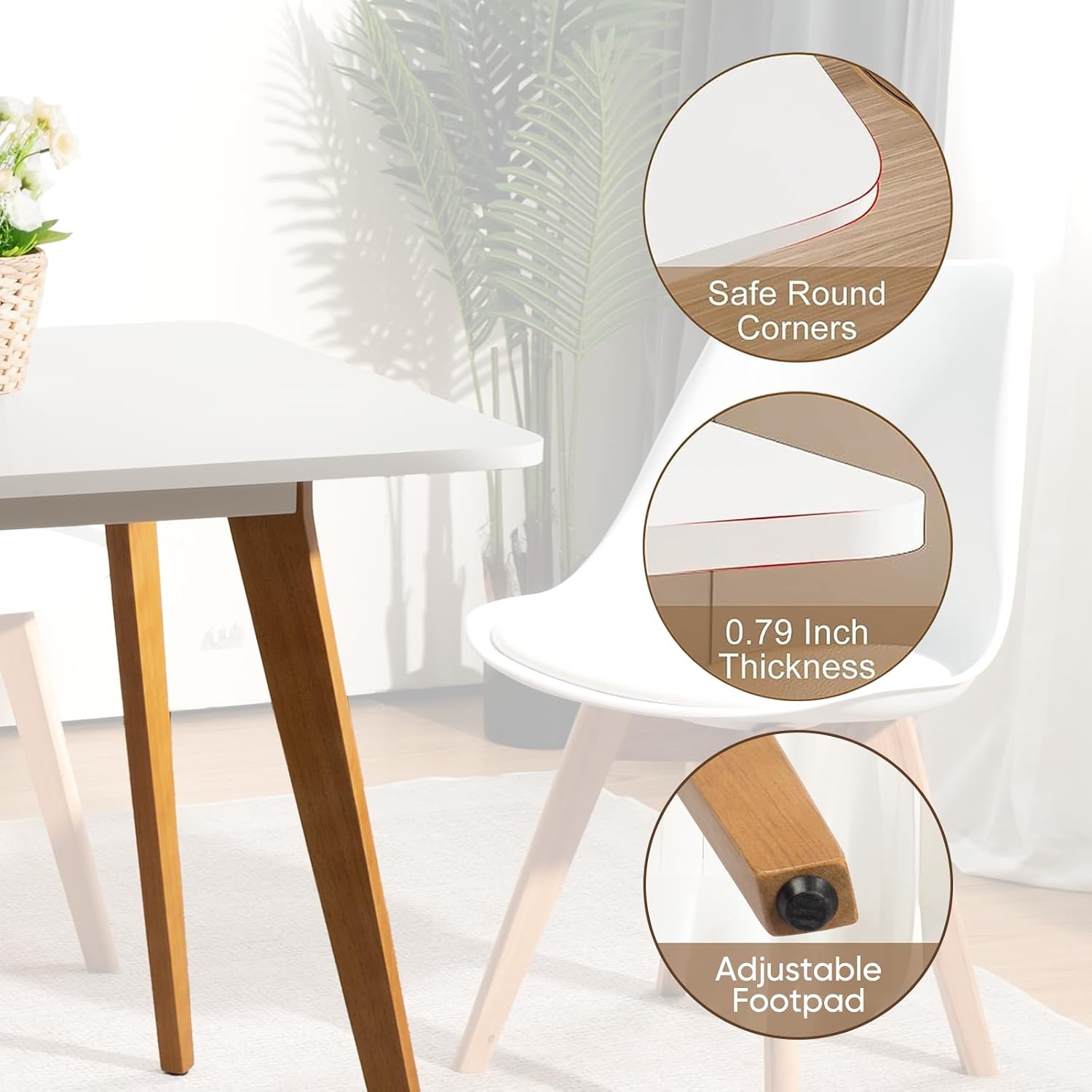 Comfy to go 47.2' Dining Table for 4-6 Person - Rectangular Kitchen Table with Soild Wood Legs Mid Century Modern Table for Dinning Room, Kitchen, Living Room (White)