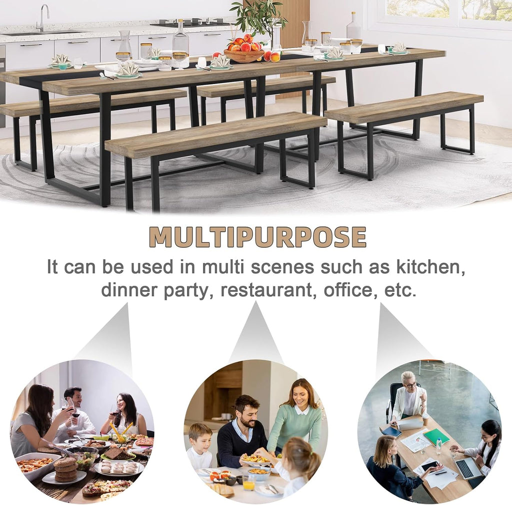 STHOUYN 71' 6ft Large Dinner Table for 6 8 Seat Dining Room Table, Rectangular Farmhouse Modern Kitchen Long Black & Grey Industrial Conference (Grey)