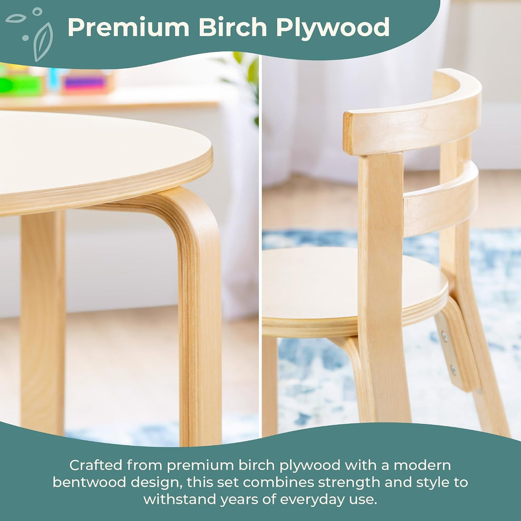 Guidecraft Nordic Table and Chair Set- Natural: Wooden Kids Table with 4 Chairs, Bentwood Classroom Activity Seating for Crafting & Reading, Kids Play Montessori Furniture for Playroom & Homeschool