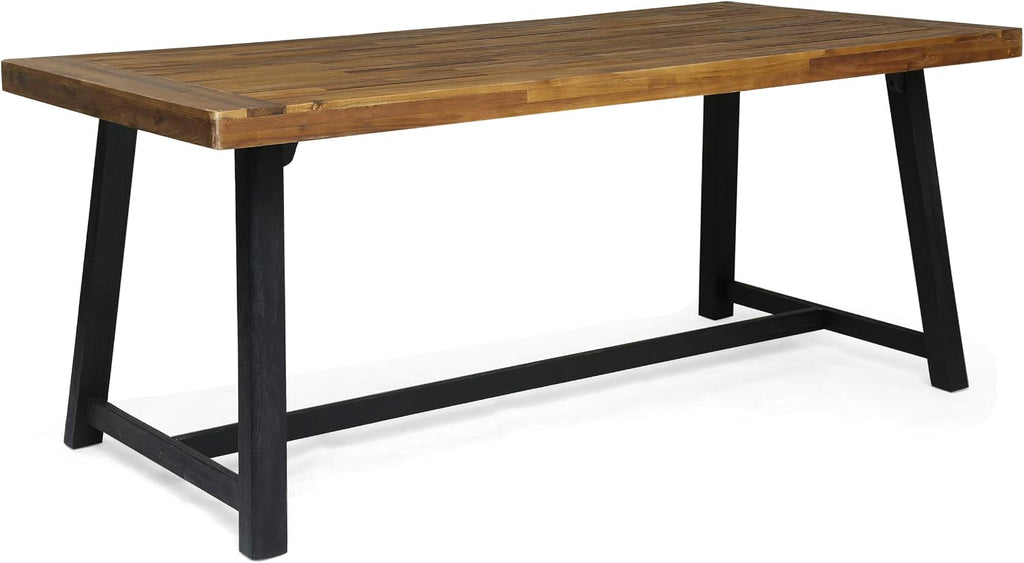 Christopher Knight Home Toby Outdoor Acacia Wood Dining Table, Sandblast Teak Finish and Black