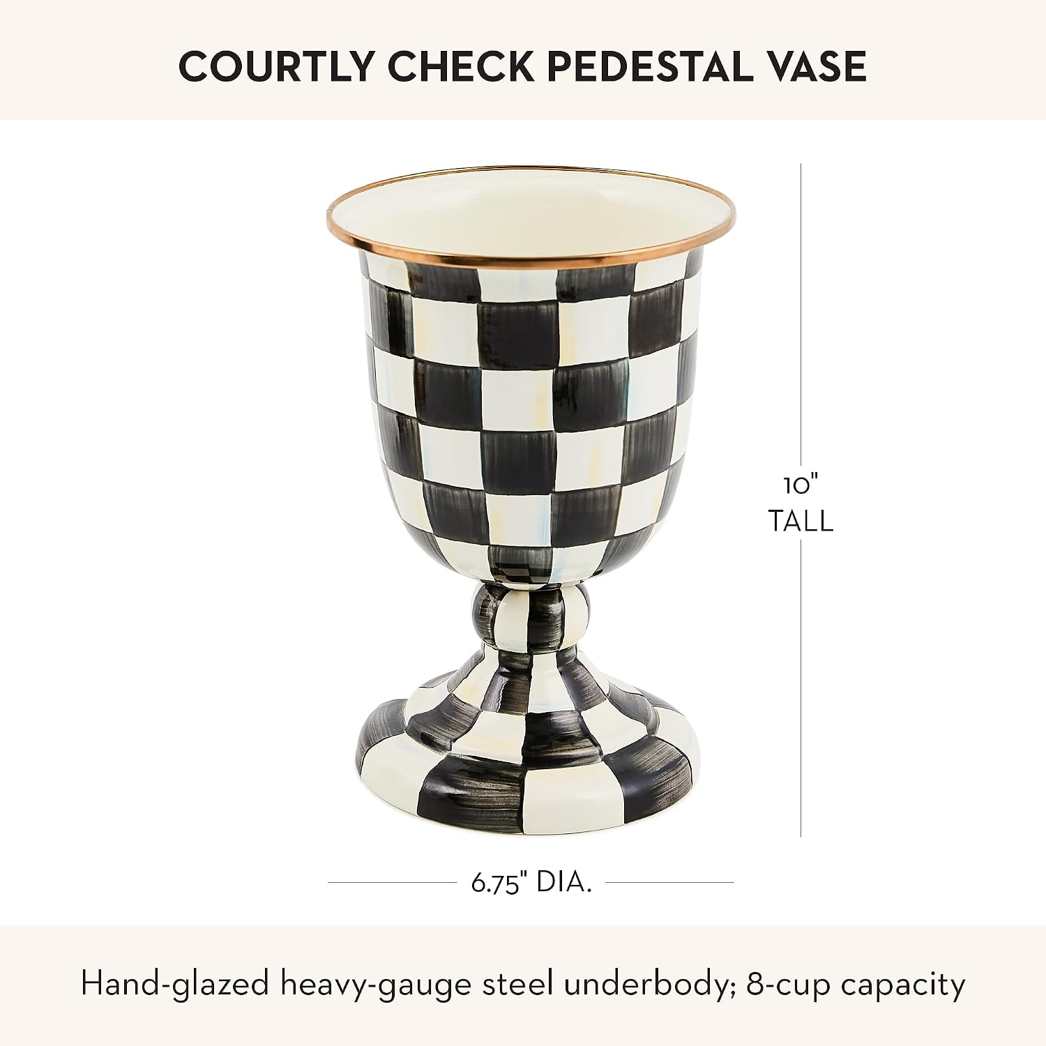 MACKENZIE-CHILDS Pedestal Vase, Decorative Centerpiece and Flower Holder, Black-and-White Courtly Check