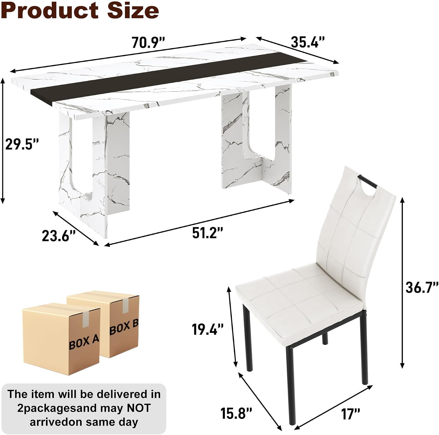 St.Mandyu 7 Pieces Dining Table & Chairs Set for 4-8 People, 71 Inch Kitchen Table with 6 Chairs, Rectangle Dining Table with Wooden Legs for Dining Room, Living Room, White