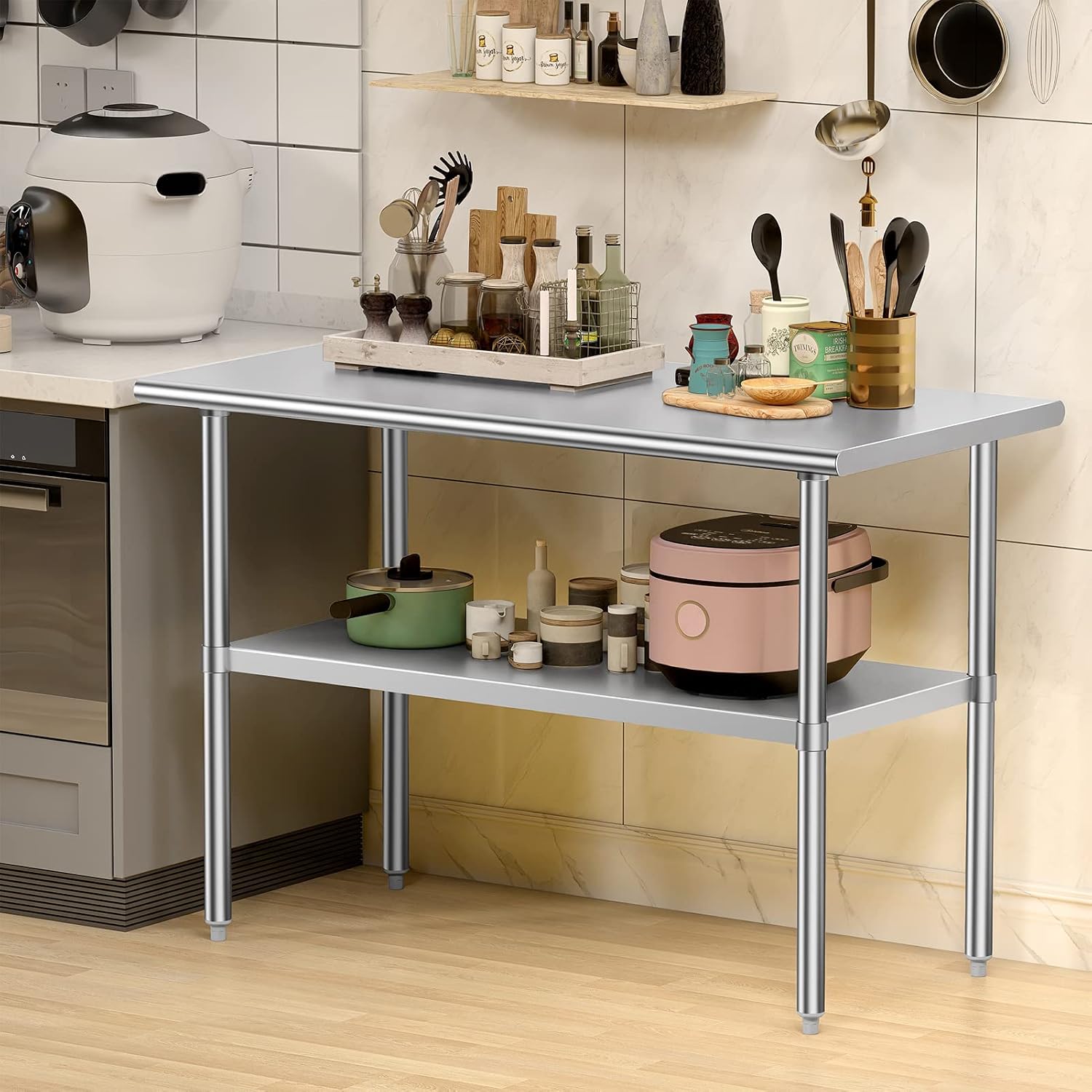 Stainless Steel Table for Prep & Work, 30x58 Inches, Metal Commercial Heavy Duty Table with Adjustable Under Shelf for Restaurant, Home and Hotel
