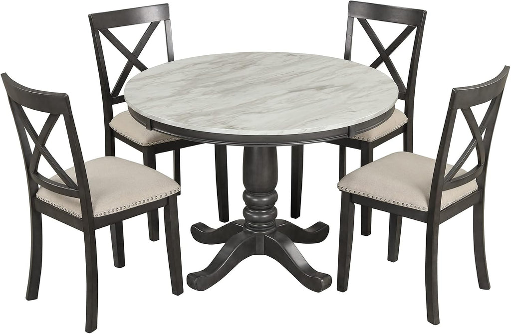 Harper & Bright Designs 5-Piece [Round] [Dining] [Table] and Chair Set, with Cushion Chairs for Family [Dining] Area, Wood