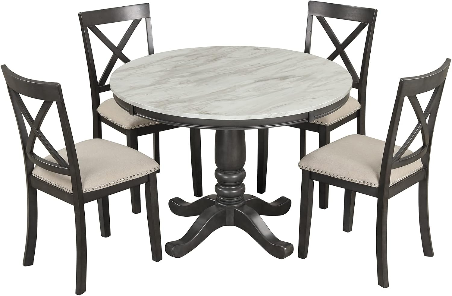 Harper & Bright Designs 5-Piece [Round] [Dining] [Table] and Chair Set, with Cushion Chairs for Family [Dining] Area, Wood