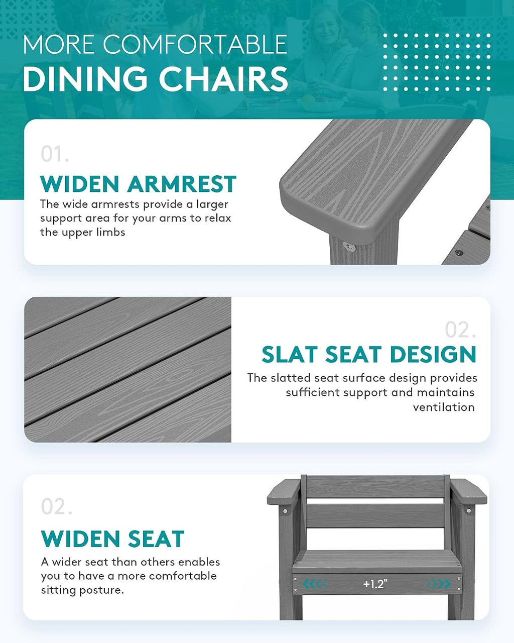 SERWALL 7-Piece Patio Dining Sets, 60' - 83' Expandable Outdoor Dining Table and 6 HDPE Chairs, All Weather HDPE Outdoor Furniture Set for Backyard, Garden, Grey