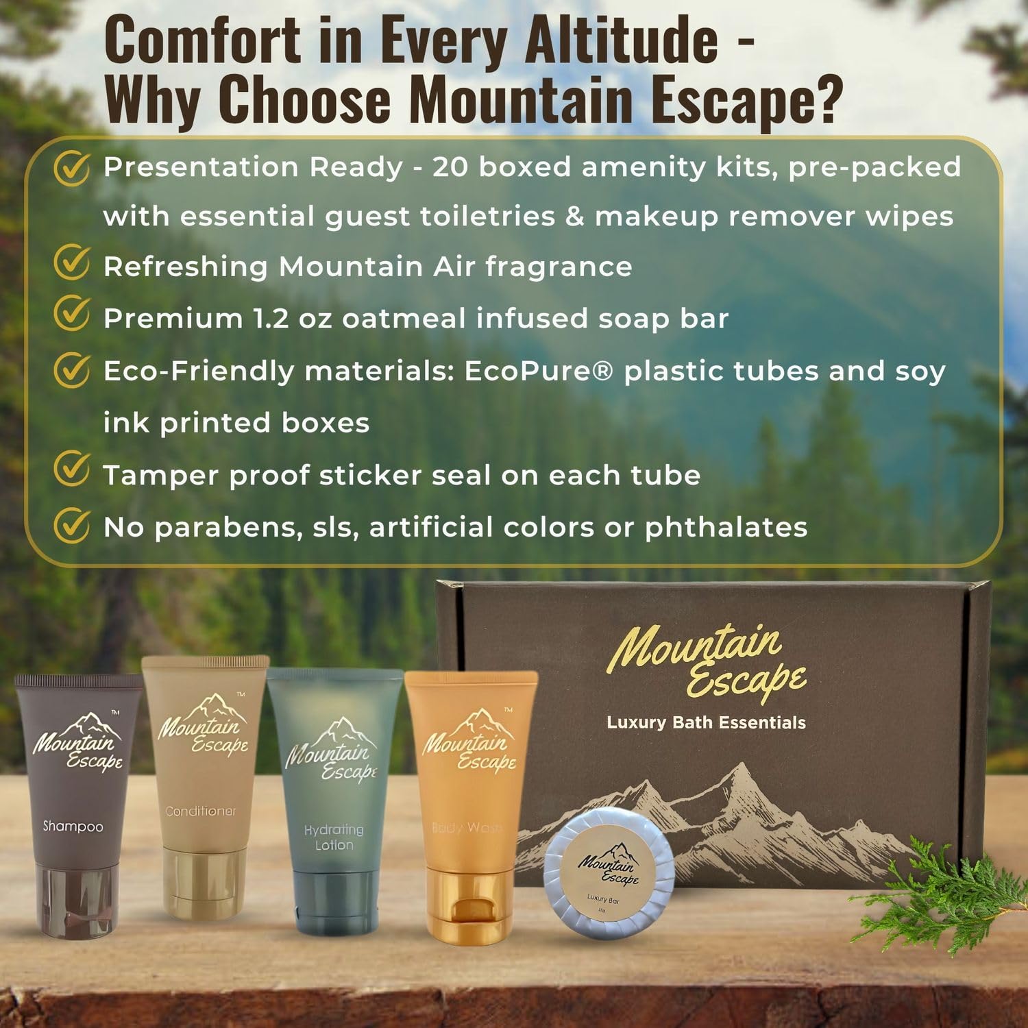20 Display Ready Boxed Amenity Kits with Premium Hotel Toiletry Essentials - 1 oz Shampoo, Conditioner, Body Wash, Body Lotion, 1.2 oz Guest Soap & 2 Makeup Remover Wipes - Air bnb & Vacation Rentals