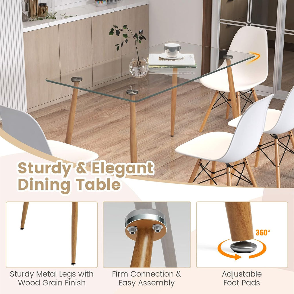 Tangkula Dining Table Set for 4, Modern Kitchen Table and Chairs, Glass Table and Chairs Set of 4 for Small Living Room, Kitchen