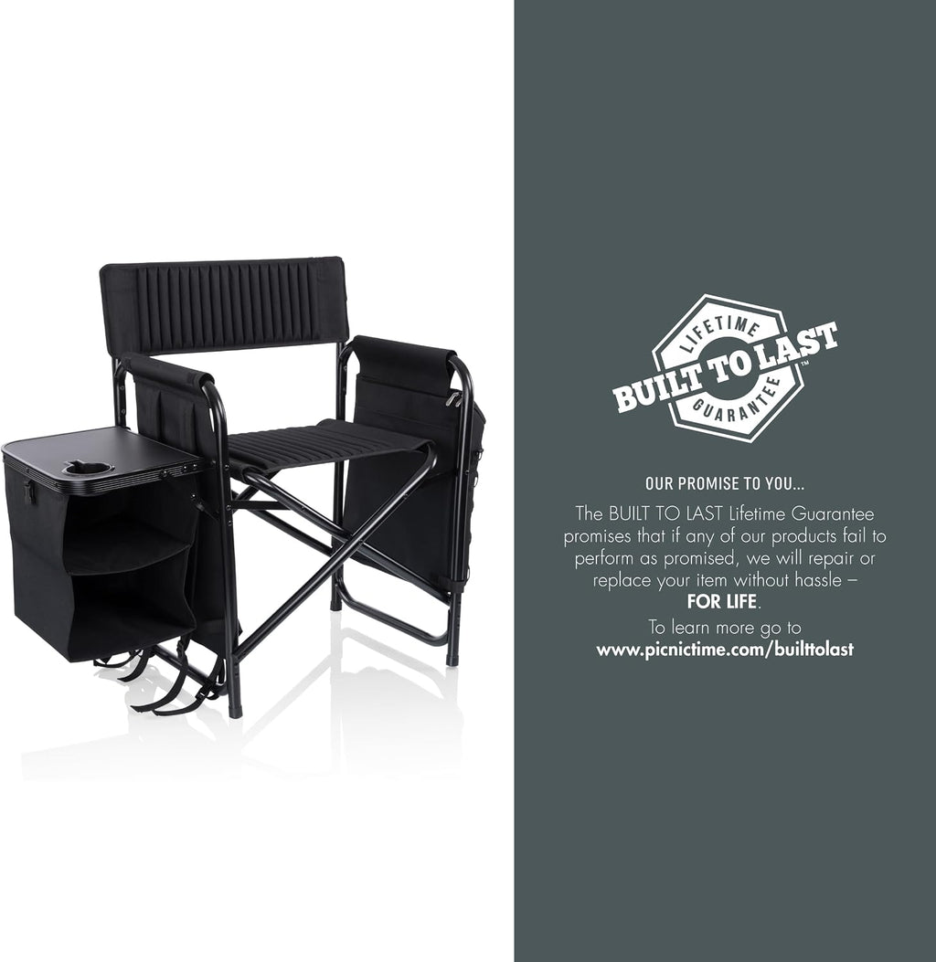 Picnic TIME Fusion Camping Chair with Side Table and Soft Cooler, Outdoor Foldable Padded Camping Chairs with Shelves, Pockets, & Cup Holder for Lawn, Beach, & Sports Use for Adults, (Matte Black)