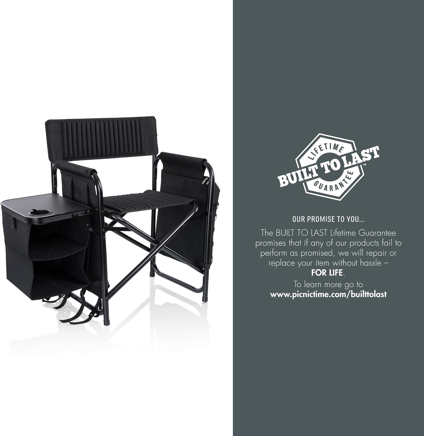 Picnic TIME Fusion Camping Chair with Side Table and Soft Cooler, Outdoor Foldable Padded Camping Chairs with Shelves, Pockets, & Cup Holder for Lawn, Beach, & Sports Use for Adults, (Matte Black)