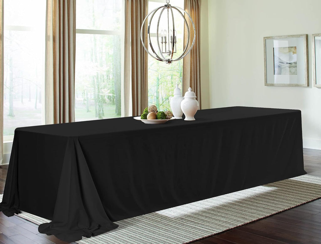 10 Pack Polyester Tablecloths, Black 90 x 156 Inch Polyester Table Cloth for 8 Foot Rectangle Tables, Stain and Wrinkle Resistant Washable Fabric Table Cover for Wedding Banquet Restaurant Party