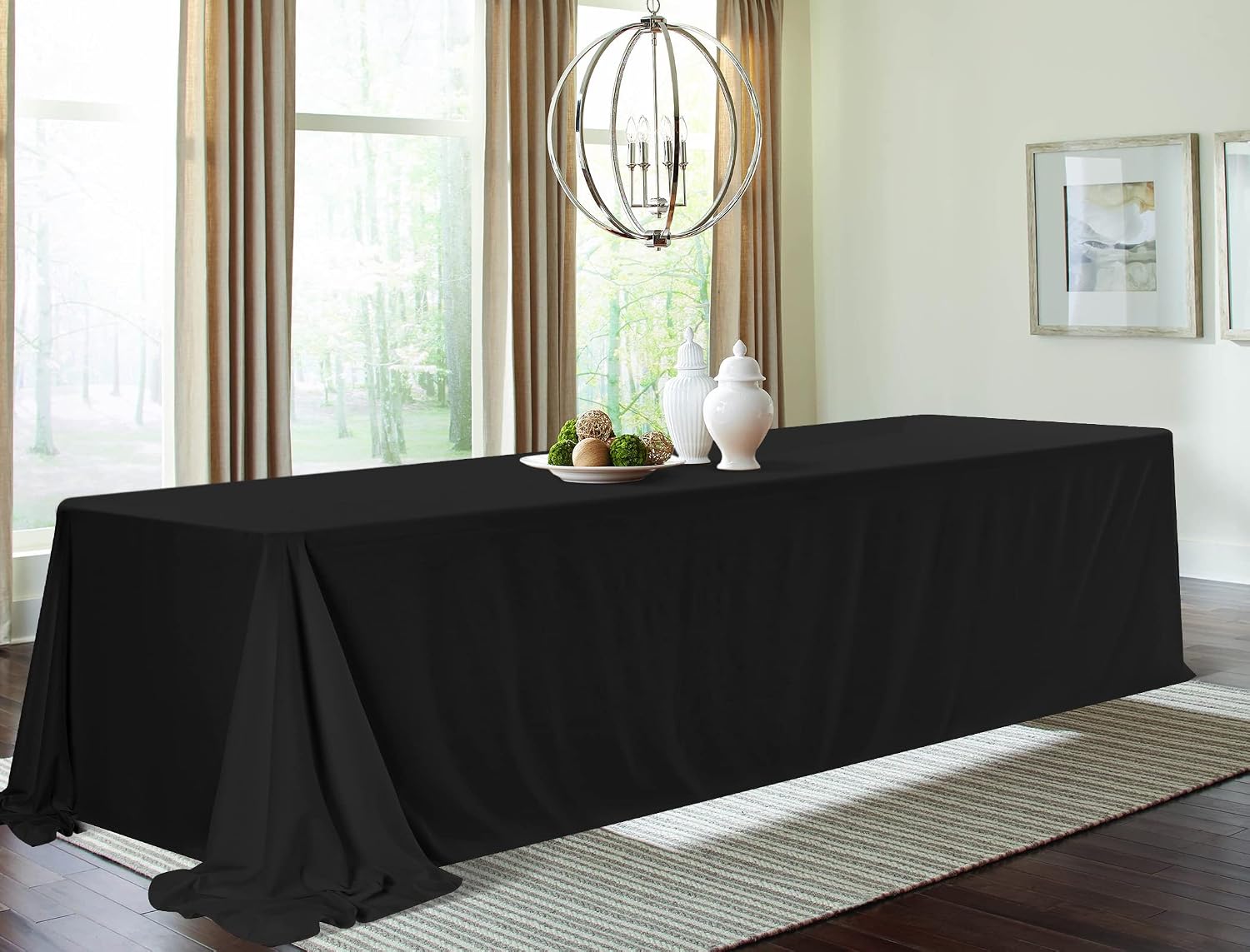 10 Pack Polyester Tablecloths, Black 90 x 156 Inch Polyester Table Cloth for 8 Foot Rectangle Tables, Stain and Wrinkle Resistant Washable Fabric Table Cover for Wedding Banquet Restaurant Party