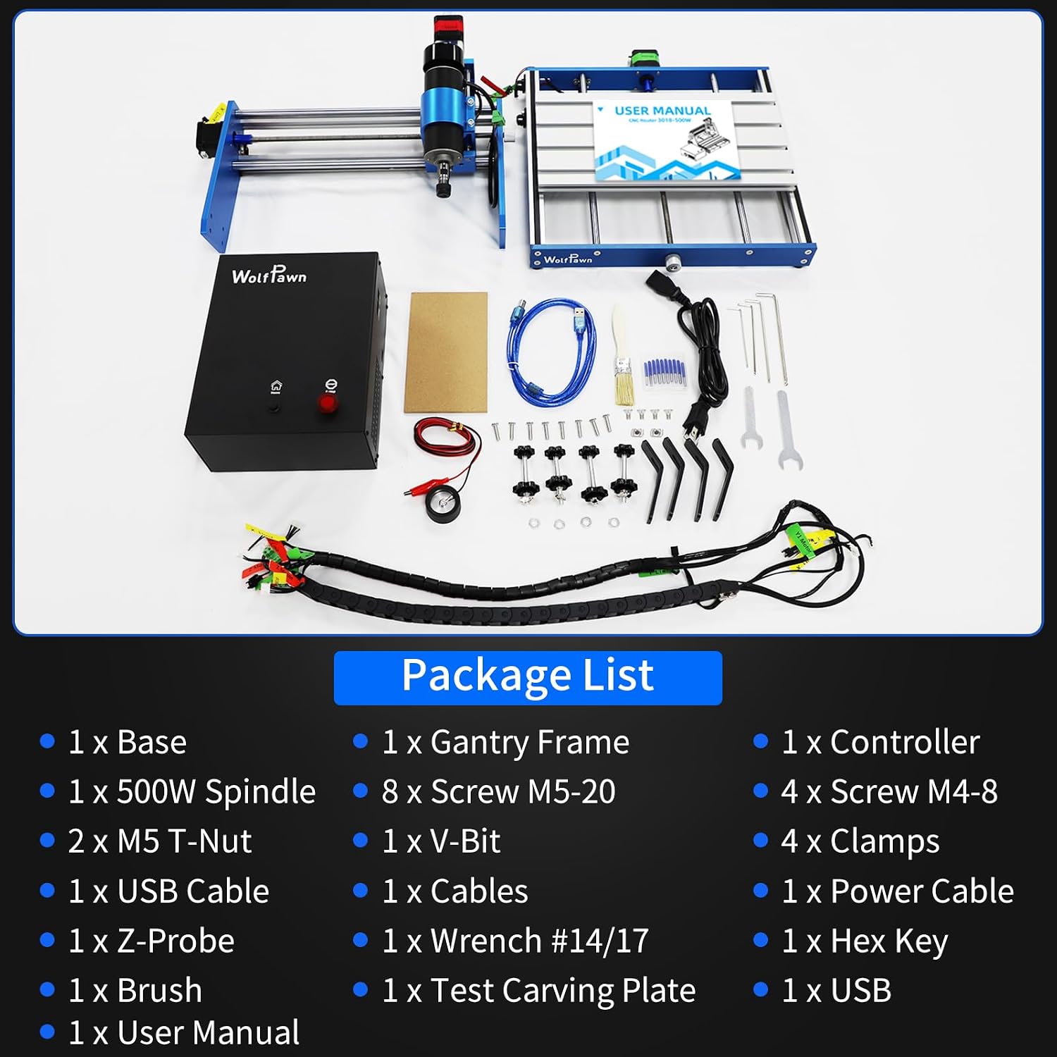 3018 500W CNC Router Machine All Metal Structure 3 Aixs CNC Engraving Machine with Emergency Stop Button and Limit Switches for Wood Acrylic MDF Nylon Carving, Working Area 300X180X60mm